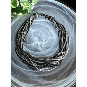 Vintage Lia Sophia silver, hematite multi-strand necklace